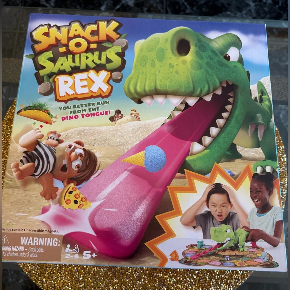 Snack-O-Saurus Rex NWT Kids Game – Green Dino with Pink Tongue. Better run!